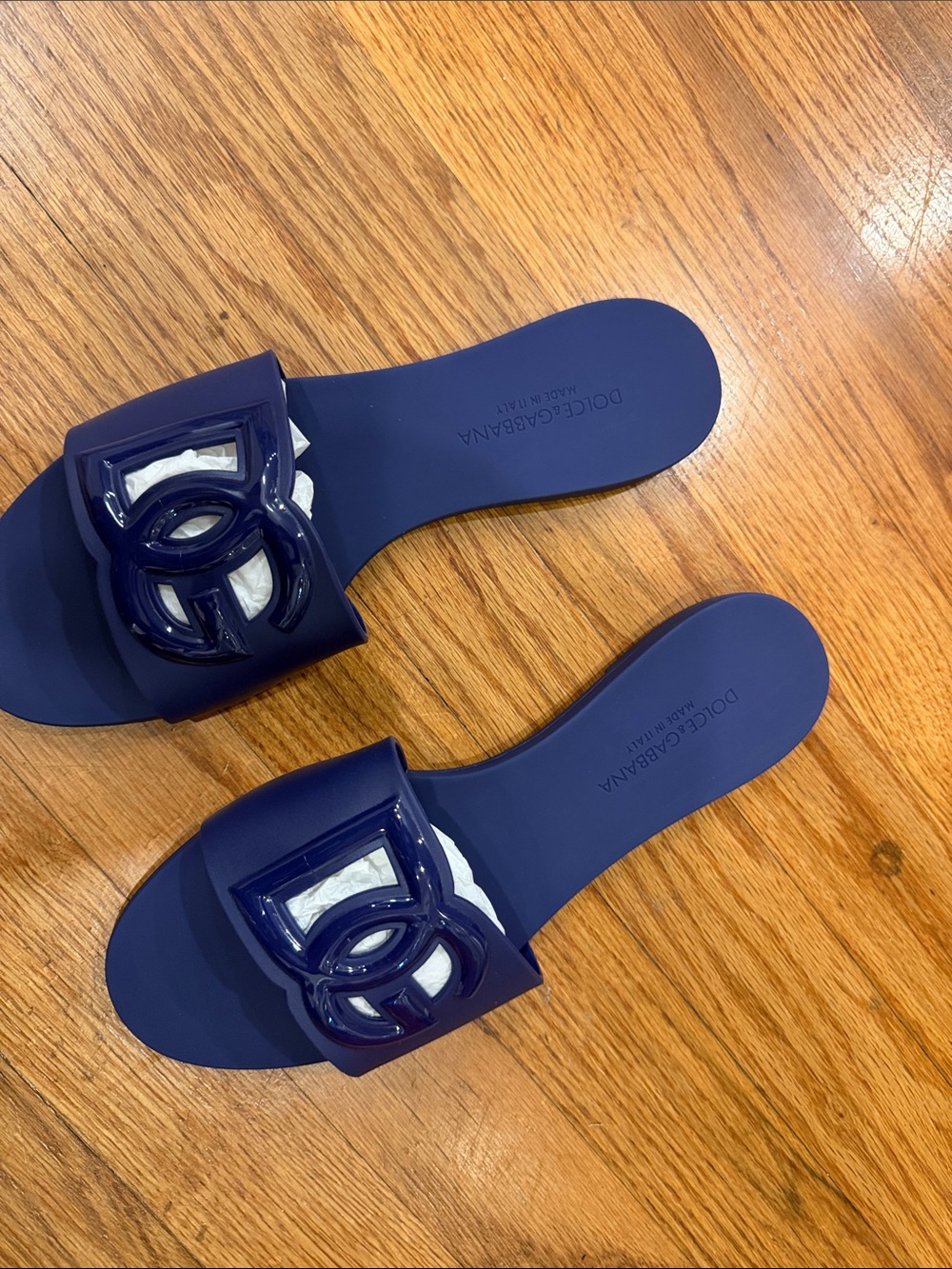 size 39 dolce & Gabbana Navy Patent Logo Slide Sandals - Women no box